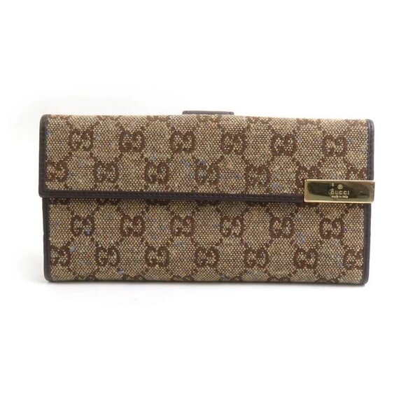 Auth GUCCI Bifold Long Wallet Beige Brown/Blue Canvas/Leather/Goldtone - Picture 1 of 10